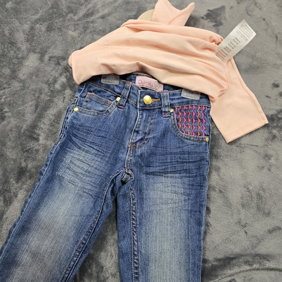 Quimby Girls Outfit Set Be Free Top Embroidered Jeans Size 4 - Picture 2 of 10
